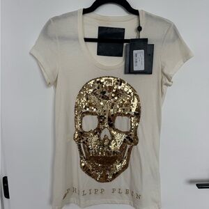 Philipp Plein Cream T-Shirt with Gold Accents